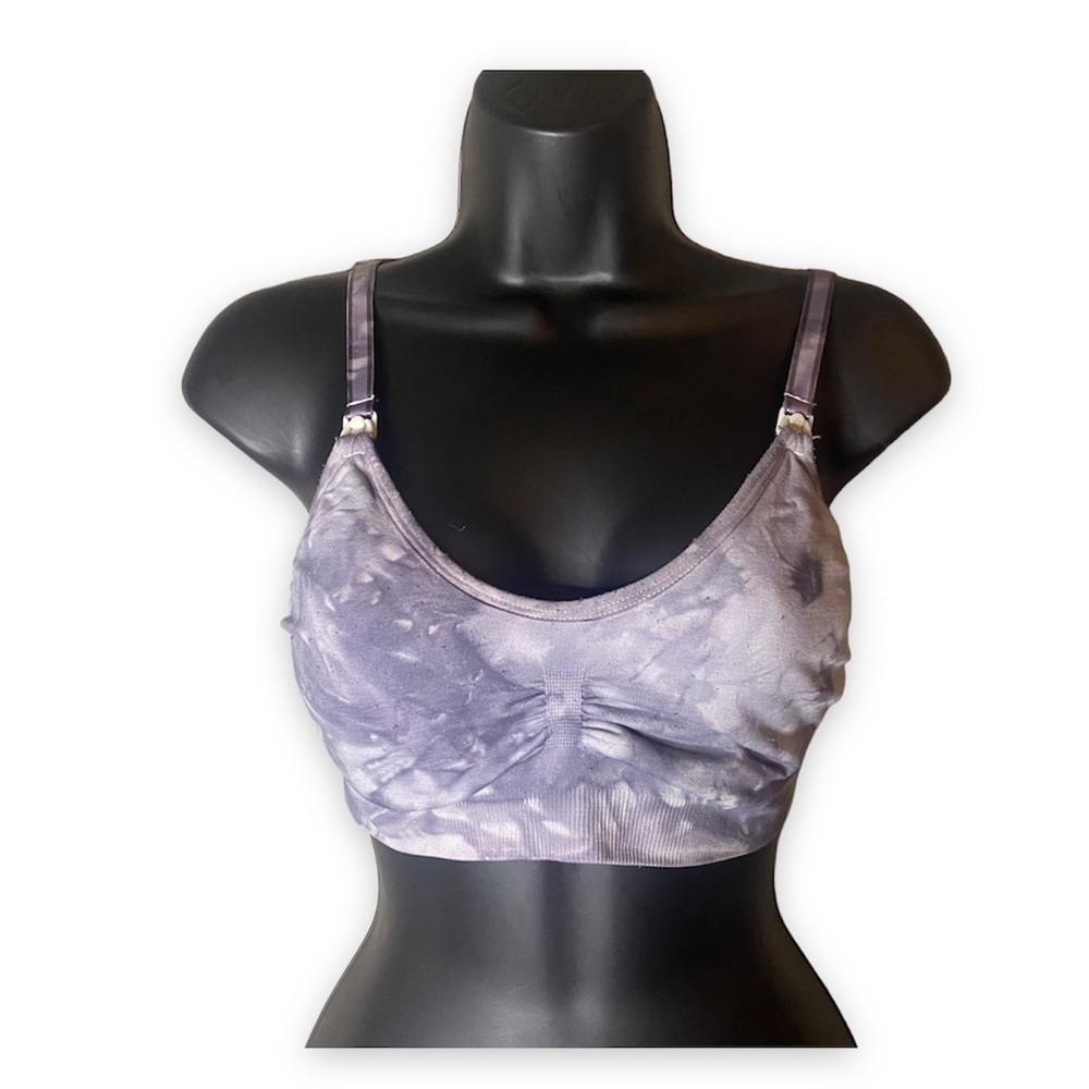 Purple Tie dye nursing bra non padded clasp easy removal feeding baby bra